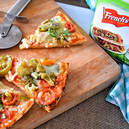 pizza flat lay food cutting-board slices UGC content